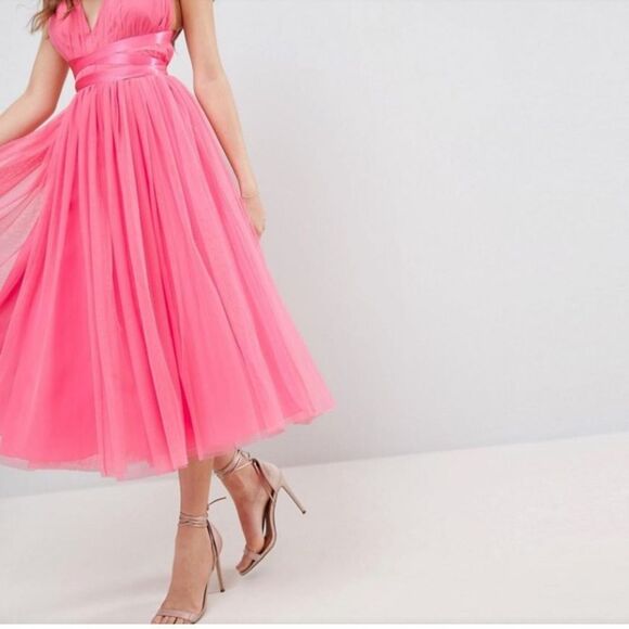 ASOS Tulle TuTu Halter Midi Dress NEW Size 4 Pink Prom Homecoming - Picture 3 of 11